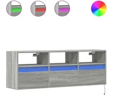TV staliukas Sieninė TV spintelė su LED lemputėmis, pilka ąžuolo 130x31x45cm