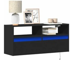 TV staliukas Sieninė TV spintelė su LED lemputėmis, juoda, 100x31x45cm