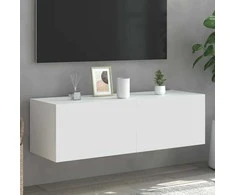 TV staliukas Sieninė TV spintelė su LED lemputėmis, balta, 100x35x31cm