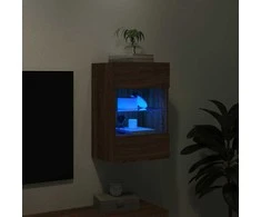 TV staliukas Sieninė TV spintelė su LED lemputėmis, ruda, 40x30x60,5cm