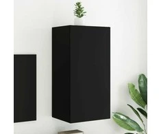 TV staliukas Sieninė TV spintelė su LED lemputėmis, juoda, 40,5x35x80cm