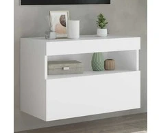 TV staliukas Sieninė TV spintelė su LED lemputėmis, balta, 60x30x40cm
