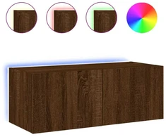 TV staliukas Sieninė TV spintelė su LED lemputėmis, ruda ąžuolo, 80x35x31cm