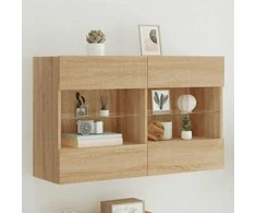 TV staliukas Sieninė TV spintelė su LED lemputėmis, ąžuolo, 98,5x30x60,5cm