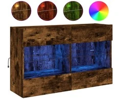 TV staliukas Sieninė TV spintelė su LED lemputėmis, dūminė, 98,5x30x60,5cm