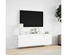 TV staliukas Sieninė TV spintelė su LED lemputėmis, balta, 135x31x39,5cm