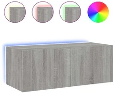 TV staliukas Sieninė TV spintelė su LED lemputėmis, pilka ąžuolo, 80x35x31cm