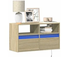 TV staliukas Sieninė TV spintelė su LED lemputėmis, ąžuolo, 80x31x45cm