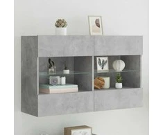 TV staliukas Sieninė TV spintelė su LED lemputėmis, betono, 98,5x30x60,5cm