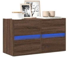 TV staliukas Sieninė TV spintelė su LED lemputėmis, ruda ąžuolo, 80x31x45cm