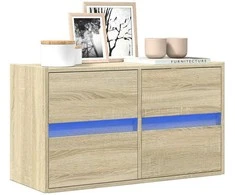 TV staliukas Sieninė TV spintelė su LED lemputėmis, ąžuolo, 80x31x45cm