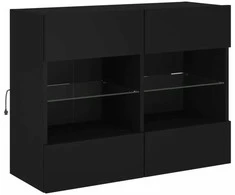 TV staliukas Sieninė TV spintelė su LED lemputėmis, juoda, 78,5x30x60,5cm