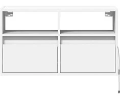 TV staliukas Sieninė TV spintelė su LED lemputėmis, balta, 80x31x45cm