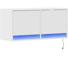 TV staliukas Sieninė TV spintelė su LED lemputėmis, balta, 80x31x35cm