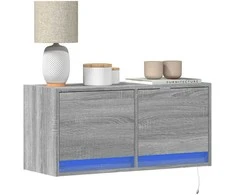 TV staliukas Sieninė TV spintelė su LED lemputėmis, pilka, 80x31x35cm