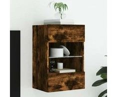 TV staliukas Sieninė TV spintelė su LED lemputėmis, dūminė, 40x30x60,5cm