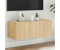 TV staliukas Sieninė TV spintelė su LED lemputėmis, ąžuolo, 80x35x31cm