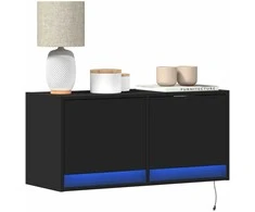 TV staliukas Sieninė TV spintelė su LED lemputėmis, juoda, 80x31x35cm