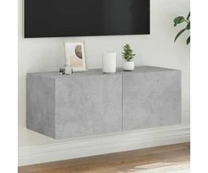 TV staliukas Sieninė TV spintelė su LED lemputėmis, betono pilka, 80x35x31cm