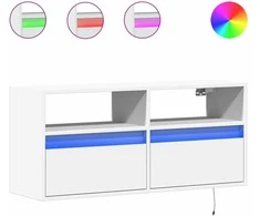 TV staliukas Sieninė TV spintelė su LED lemputėmis, balta, 100x31x45cm