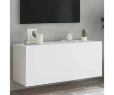 TV staliukas Sieninė TV spintelė su LED lemputėmis, balta, 100x35x41cm