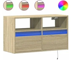 TV staliukas Sieninė TV spintelė su LED lemputėmis, ąžuolo, 80x31x45cm