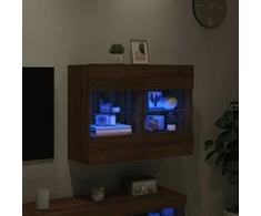 TV staliukas Sieninė TV spintelė su LED lemputėmis, ruda, 78,5x30x60,5cm