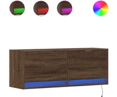 TV staliukas Sieninė TV spintelė su LED lemputėmis, ruda ąžuolo, 100x31x35cm