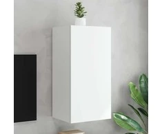 TV staliukas Sieninė TV spintelė su LED lemputėmis, balta, 40,5x35x80cm