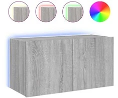 TV staliukas Sieninė TV spintelė su LED lemputėmis, pilka ąžuolo, 80x35x41cm