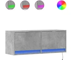 TV staliukas Sieninė TV spintelė su LED lemputėmis, betono, 100x31x35cm