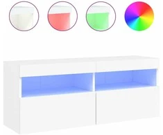 TV staliukas Sieninė TV spintelė su LED lemputėmis, balta, 100x30x40cm