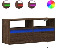 TV staliukas Sieninė TV spintelė su LED lemputėmis, ruda ąžuolo, 100x31x45cm