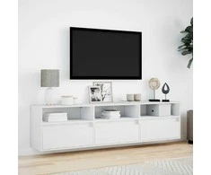 TV staliukas Sieninė TV spintelė su LED lemputėmis, balta, 180x31x45cm