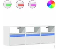 TV staliukas Sieninė TV spintelė su LED lemputėmis, balta, 130x31x45 cm