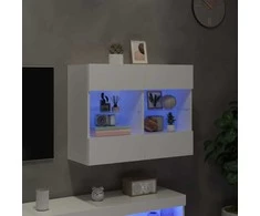 TV staliukas Sieninė TV spintelė su LED lemputėmis, balta, 78,5x30x60,5cm