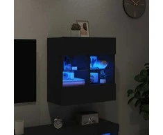 TV staliukas Sieninė TV spintelė su LED lemputėmis, juoda, 58,5x30x60,5cm