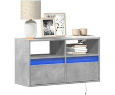 TV staliukas Sieninė TV spintelė su LED lemputėmis, betono, 80x31x45cm