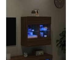 TV staliukas Sieninė TV spintelė su LED lemputėmis, ruda, 58,5x30x60,5cm