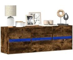 TV staliukas Sieninė TV spintelė su LED lemputėmis, dūminė, 130x31x45 cm