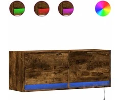 TV staliukas Sieninė TV spintelė su LED lemputėmis, dūminė, 100x31x35cm