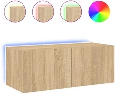 TV staliukas Sieninė TV spintelė su LED lemputėmis, ąžuolo, 80x35x31cm