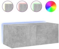 TV staliukas Sieninė TV spintelė su LED lemputėmis, betono pilka, 80x35x31cm