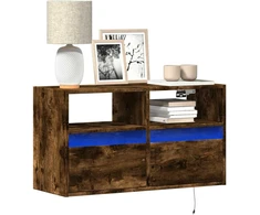 TV staliukas Sieninė TV spintelė su LED lemputėmis, dūminė, 80x31x45cm
