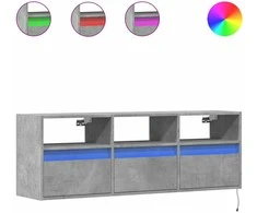 TV staliukas Sieninė TV spintelė su LED lemputėmis, betono, 130x31x45 cm