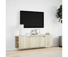 TV staliukas Sieninė TV spintelė su LED lemputėmis, ąžuolo, 135x31x39,5cm