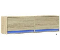 TV staliukas Sieninė TV spintelė su LED lemputėmis, ąžuolo, 140x31x38cm