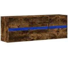 TV staliukas Sieninė TV spintelė su LED lemputėmis, dūminė, 130x31x45 cm