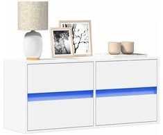 TV staliukas Sieninė TV spintelė su LED lemputėmis, balta, 100x31x45cm