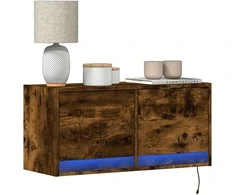 TV staliukas Sieninė TV spintelė su LED lemputėmis, dūminė, 80x31x35cm